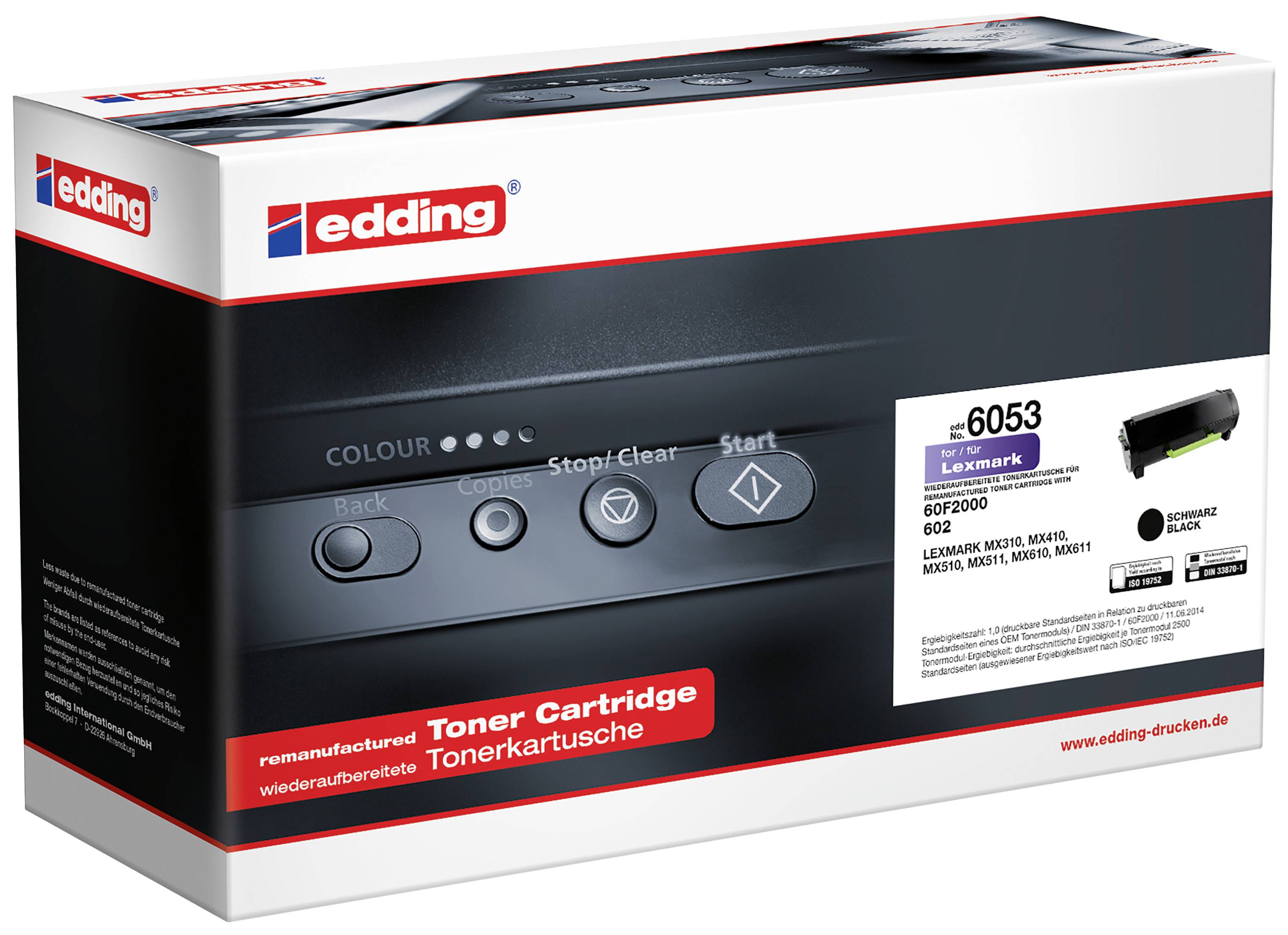 Edding Toner replaced Lexmark 60F2000 / 602 Compatible Black 2500 Sides EDD-6053 18-6053