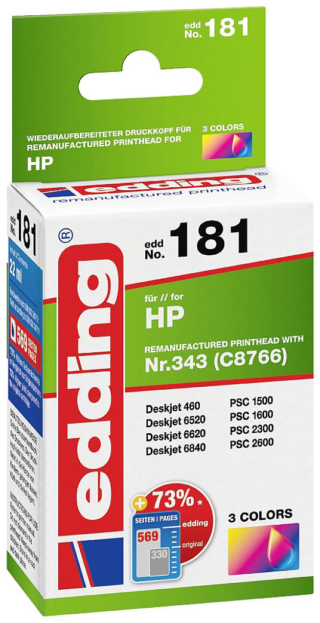 Edding Ink cartridge replaced HP 343, C8766EE Compatible Colour EDD-181 18-181