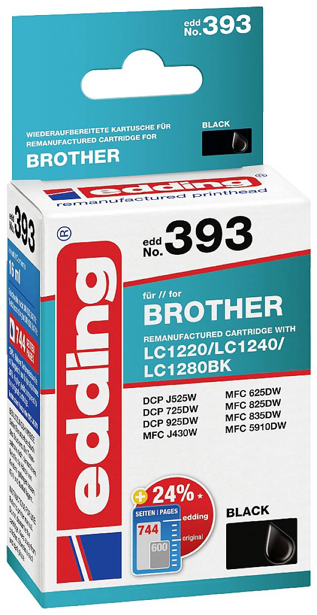 Edding Ink cartridge replaced Brother LC-1240BK Compatible Black EDD-393 18-393