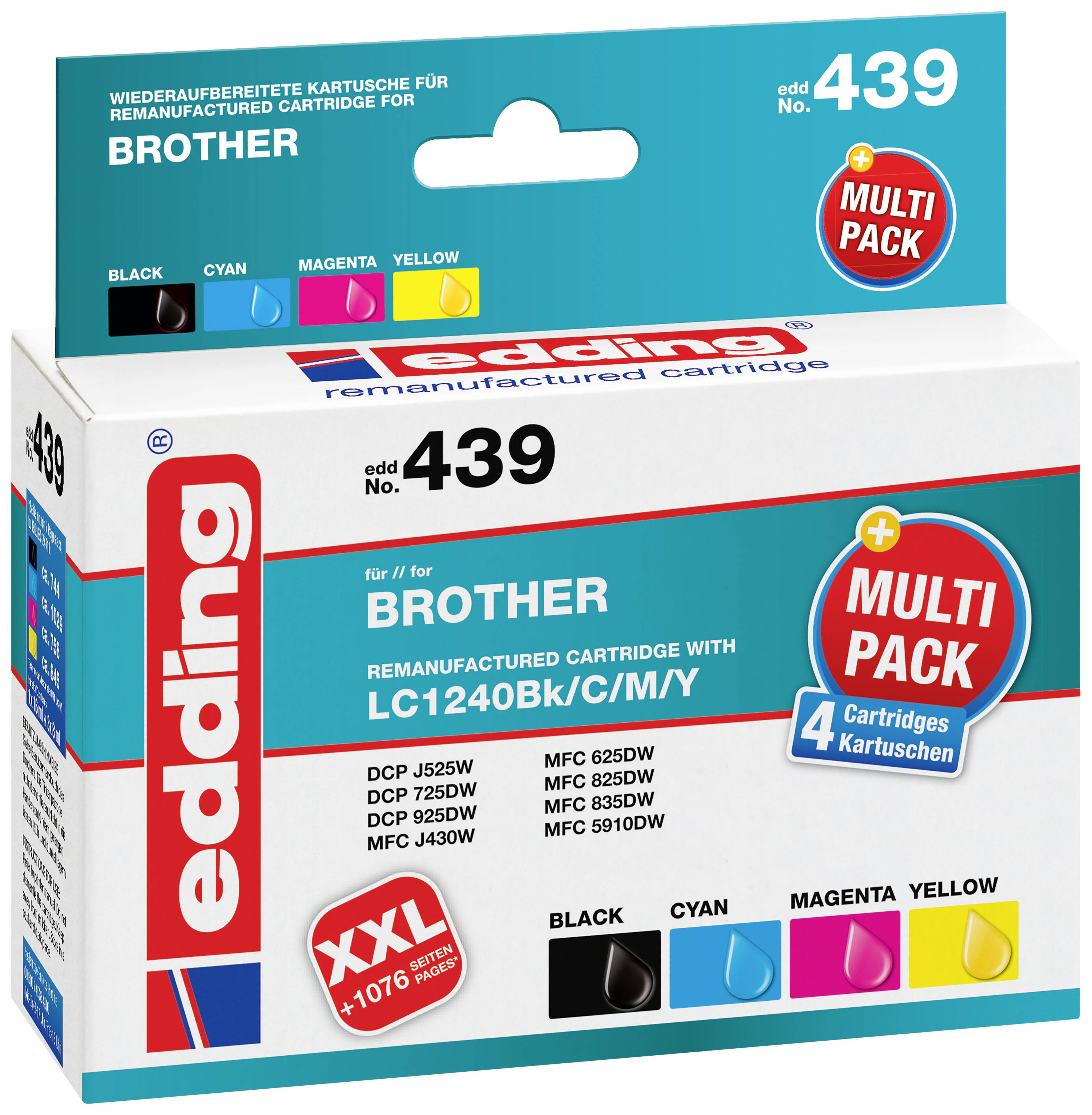 Edding Ink cartridge replaced Brother LC-1240BK, LC-1240C, LC-1240M, LC-1240Y Compatible Set Colour EDD-439 18-439