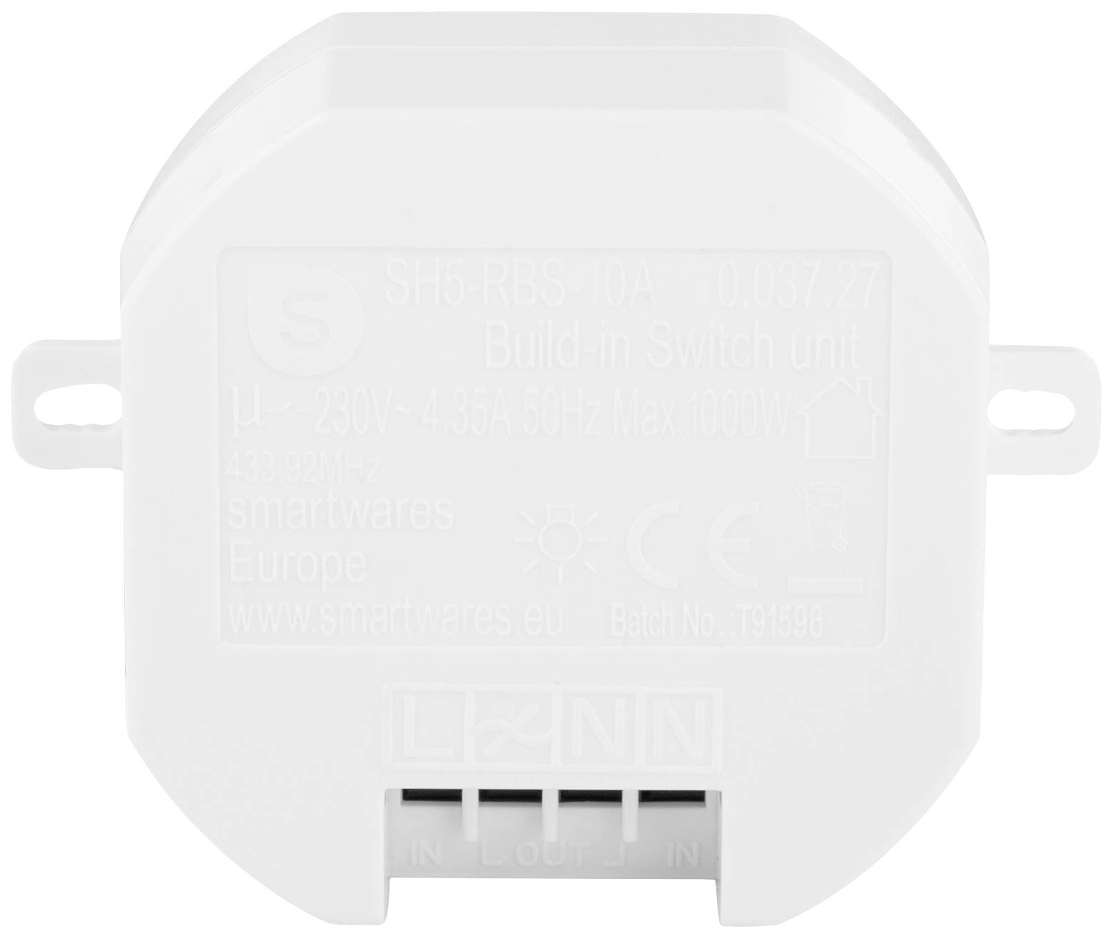 A white switch unit housing with the label 'Build-in Switch Unit'. Markings for connection terminals are visible.