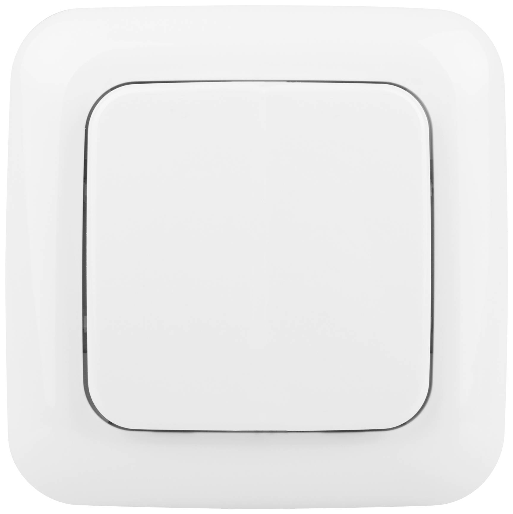 A white light switch on a wall, in the off position.