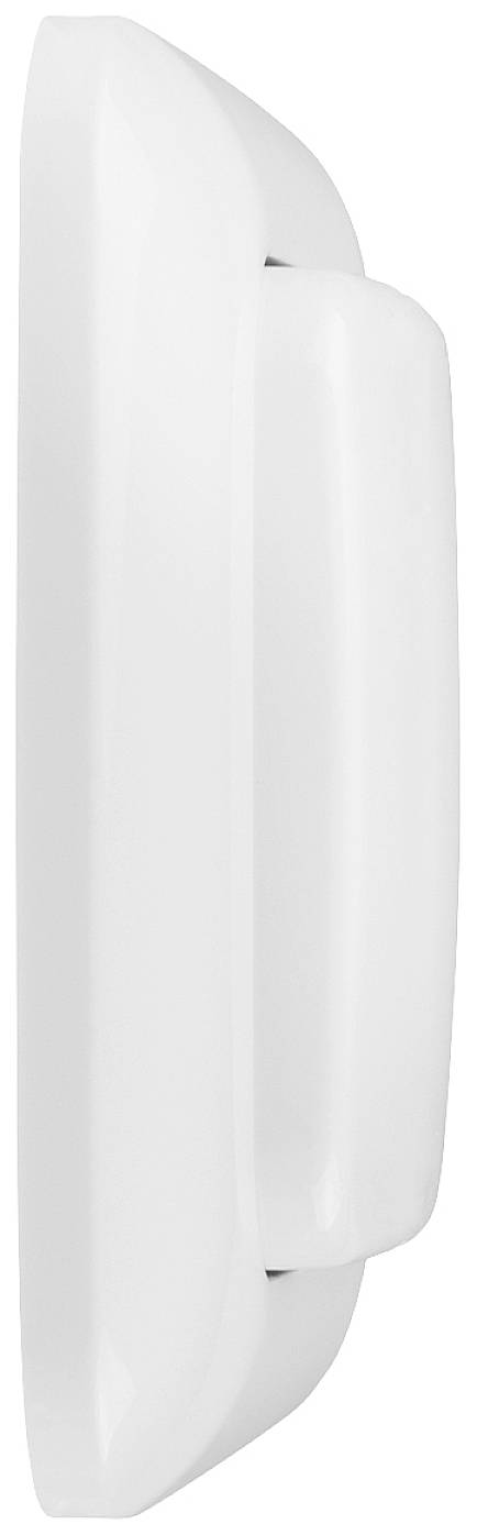A white door handle with an ergonomic design, shown from the side. Suitable for glass doors.