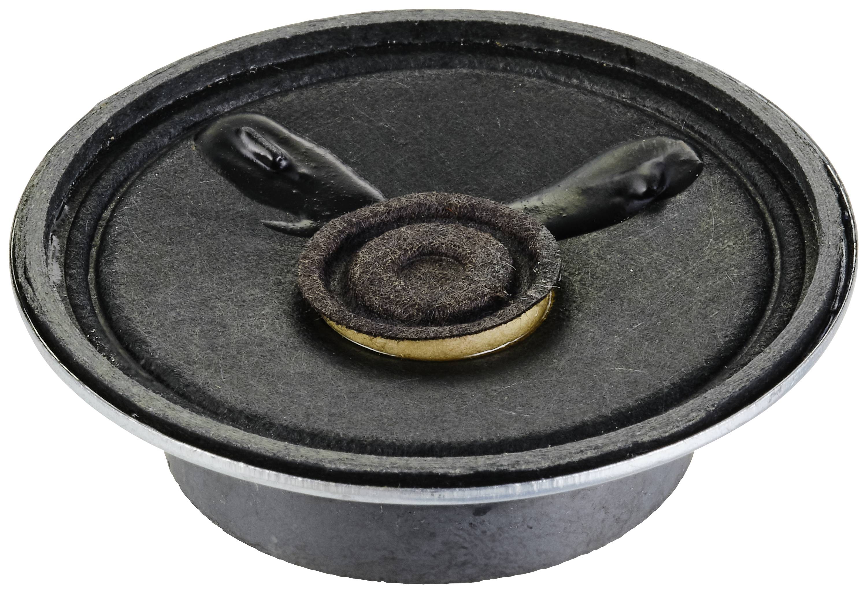 Round loudspeaker with a damaged membrane showing two cracks. The central cone remains intact.