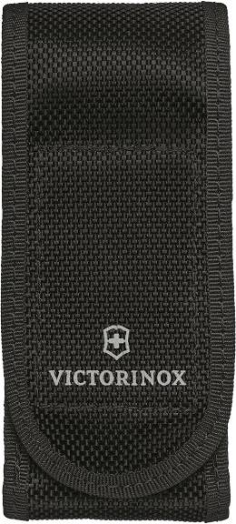 Black Victorinox case made from durable material, with woven-in logo, perfect for securely storing pocket knives.