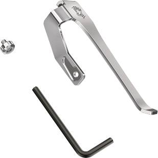 Replacement gear lever for bicycle made of silver metal with screw and hex key.