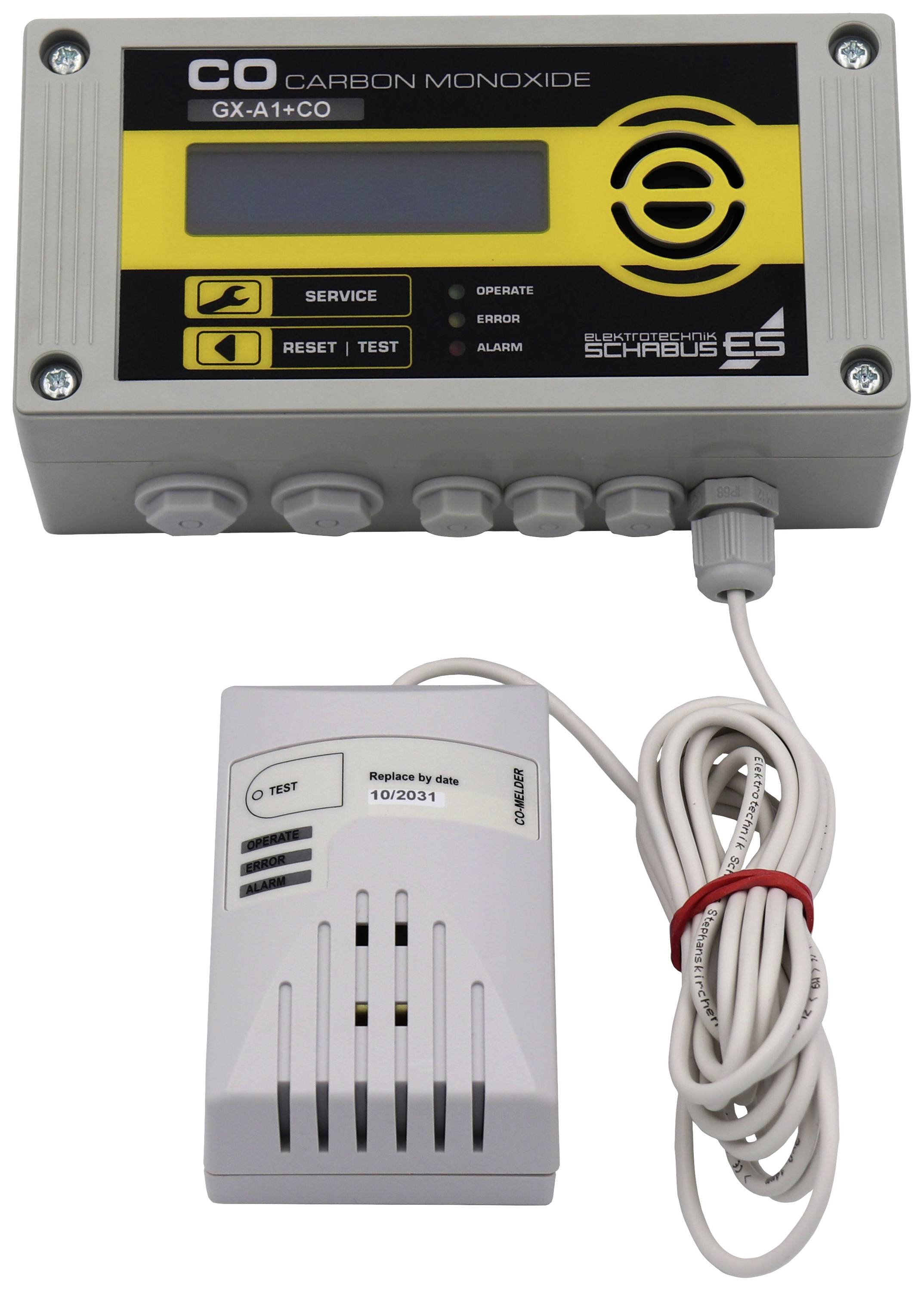 Schabus GX-A1+CO Carbon monoxide detector incl. external sensor mains-powered detects Carbon monoxide
