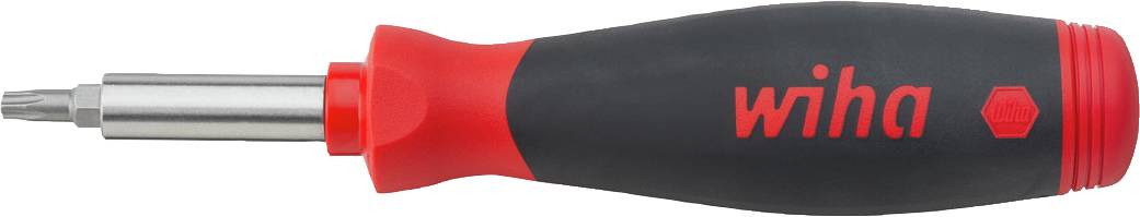 A Wiha screwdriver with a red handle and black rubber coating, suitable for various screw applications.