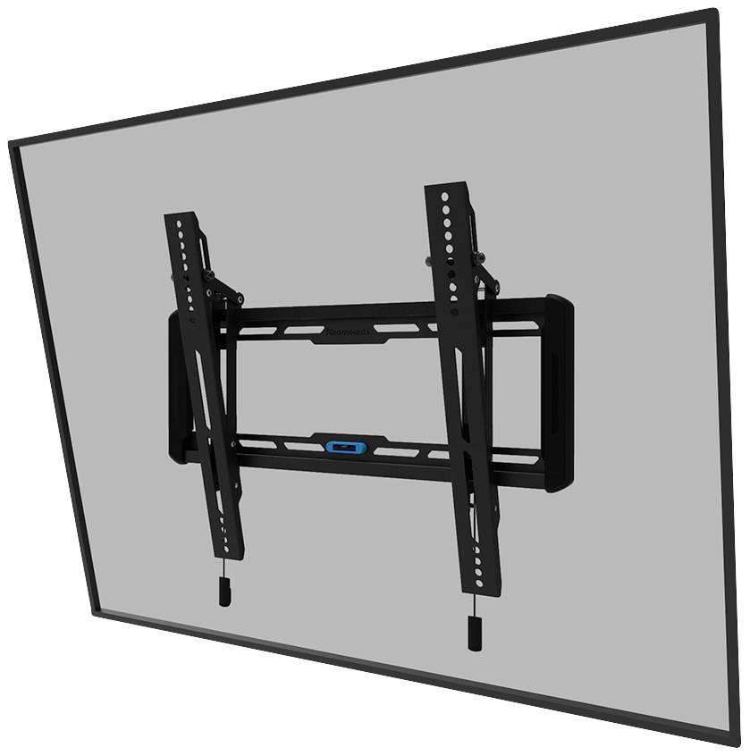 A wall-mounted TV bracket system in black, suitable for large flat-screen televisions, featuring a slight tilt adjustment.