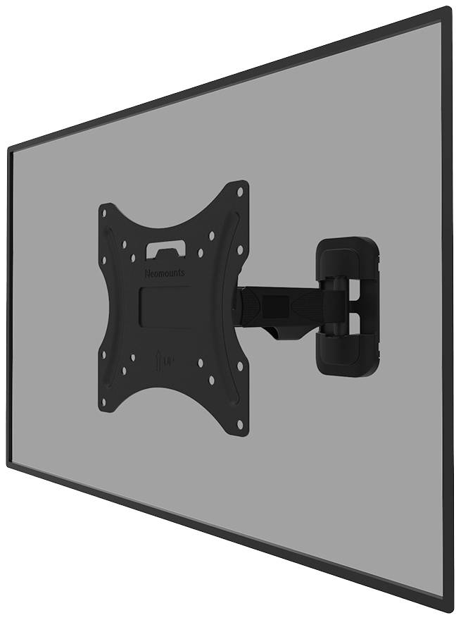 A flat screen is mounted on a black, adjustable wall bracket that offers freedom of movement.