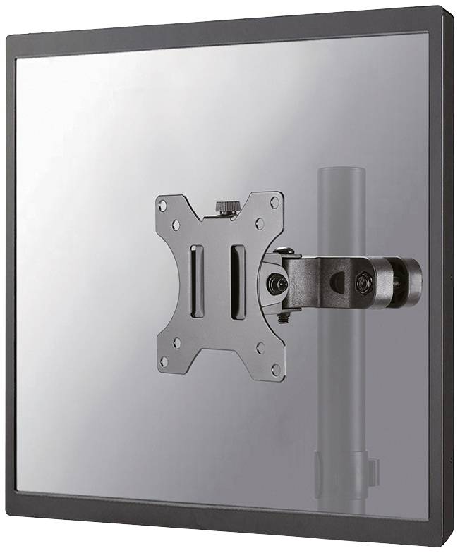 A black metal wall mount is attached to a square screen. The screen is grey and slightly reflective.