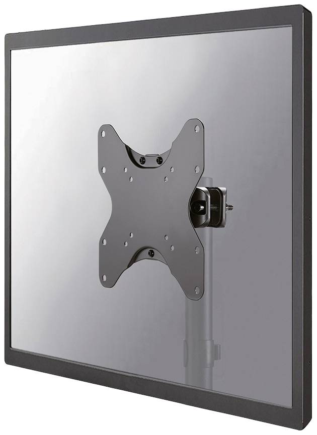 A monitor with a VESA mount, fitted to an adjustable arm, against a neutral background.
