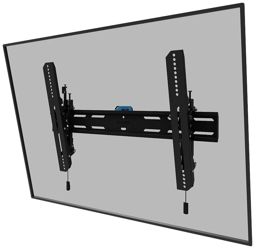 Black TV wall mount installed on a grey wall, suitable for large flat-screen televisions. It offers multiple adjustment options.