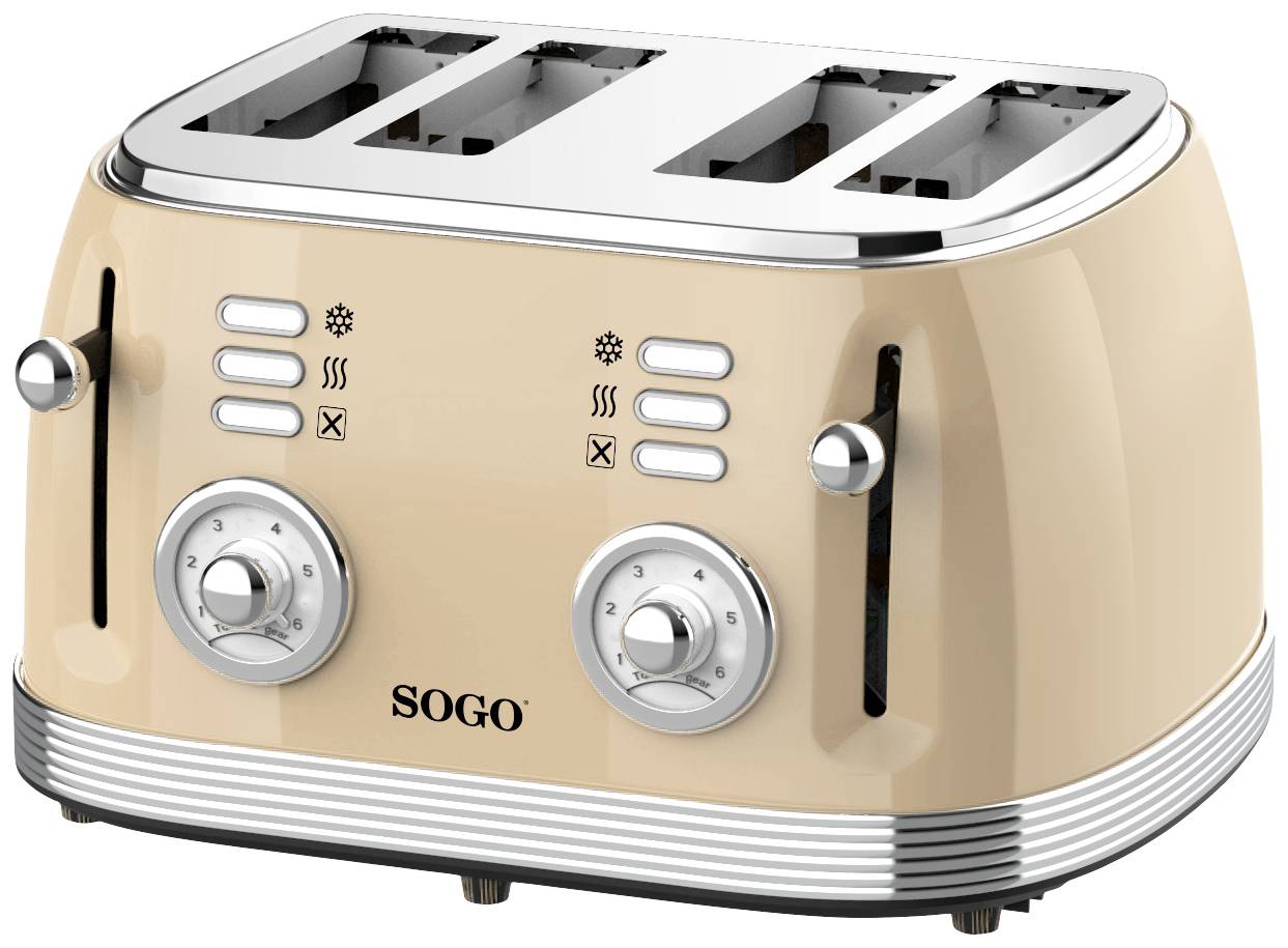 SOGO Human Technology 4 slot toaster Indicator light, Toasting function Beige, Metallic