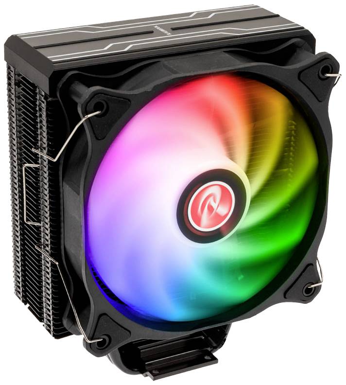 Computer fan with illuminating RGB LED design and black casing, specialised in efficient cooling.