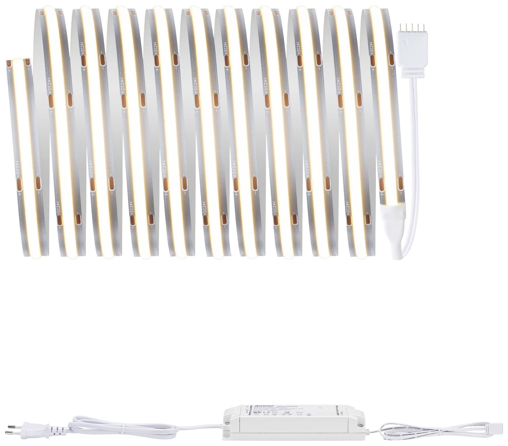 LED light strip in a loop shape with a mains plug and a connecting cable.