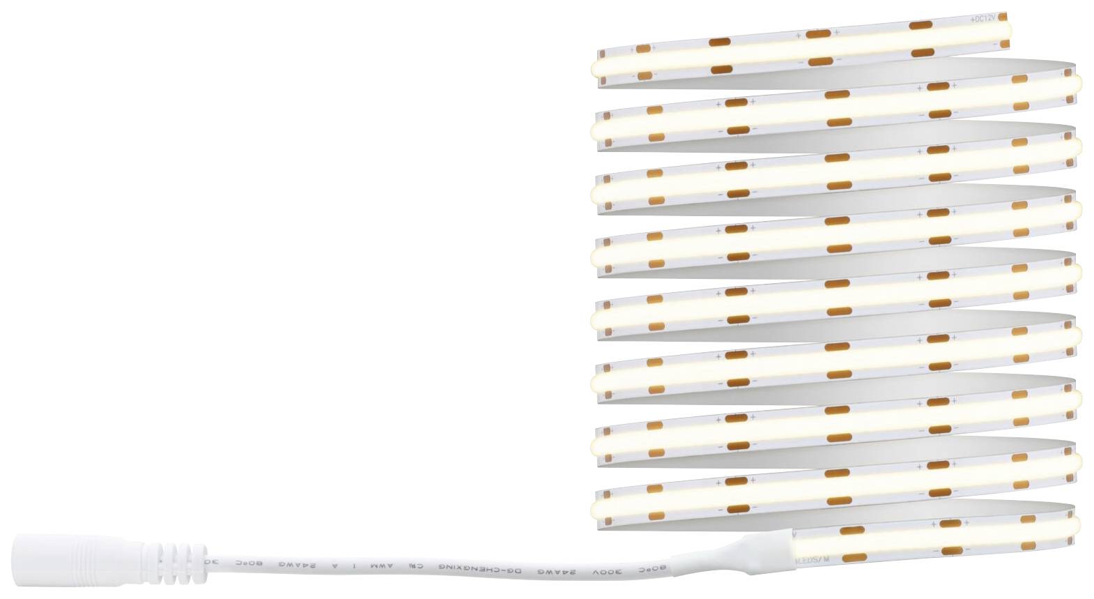 A flexible LED light strip with white and orange bands, mounted on a cable. Ideal for accent lighting.
