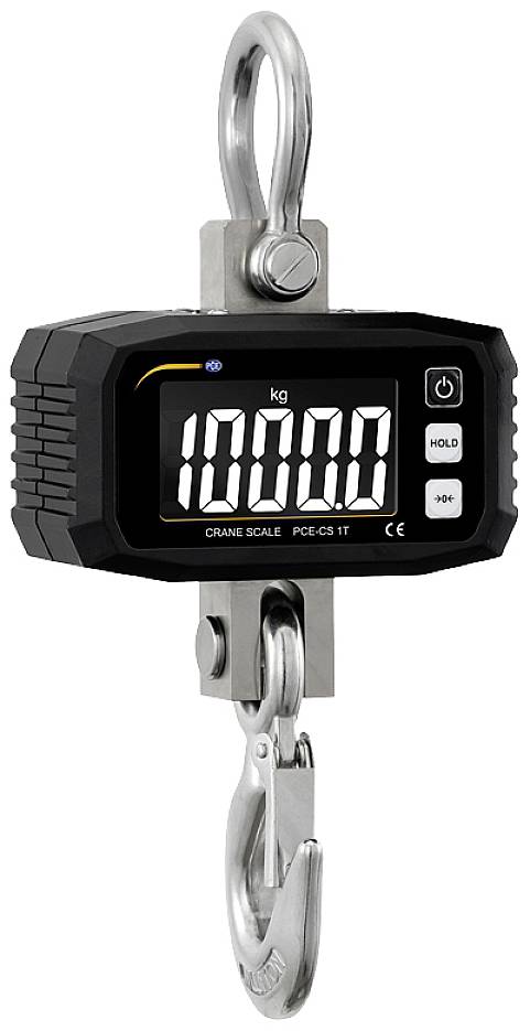 Digital crane scale with hook, display '10,000 kg'.<br><br>Note: I've used a comma as the thousands separator, which is standard in British English for large numbers.