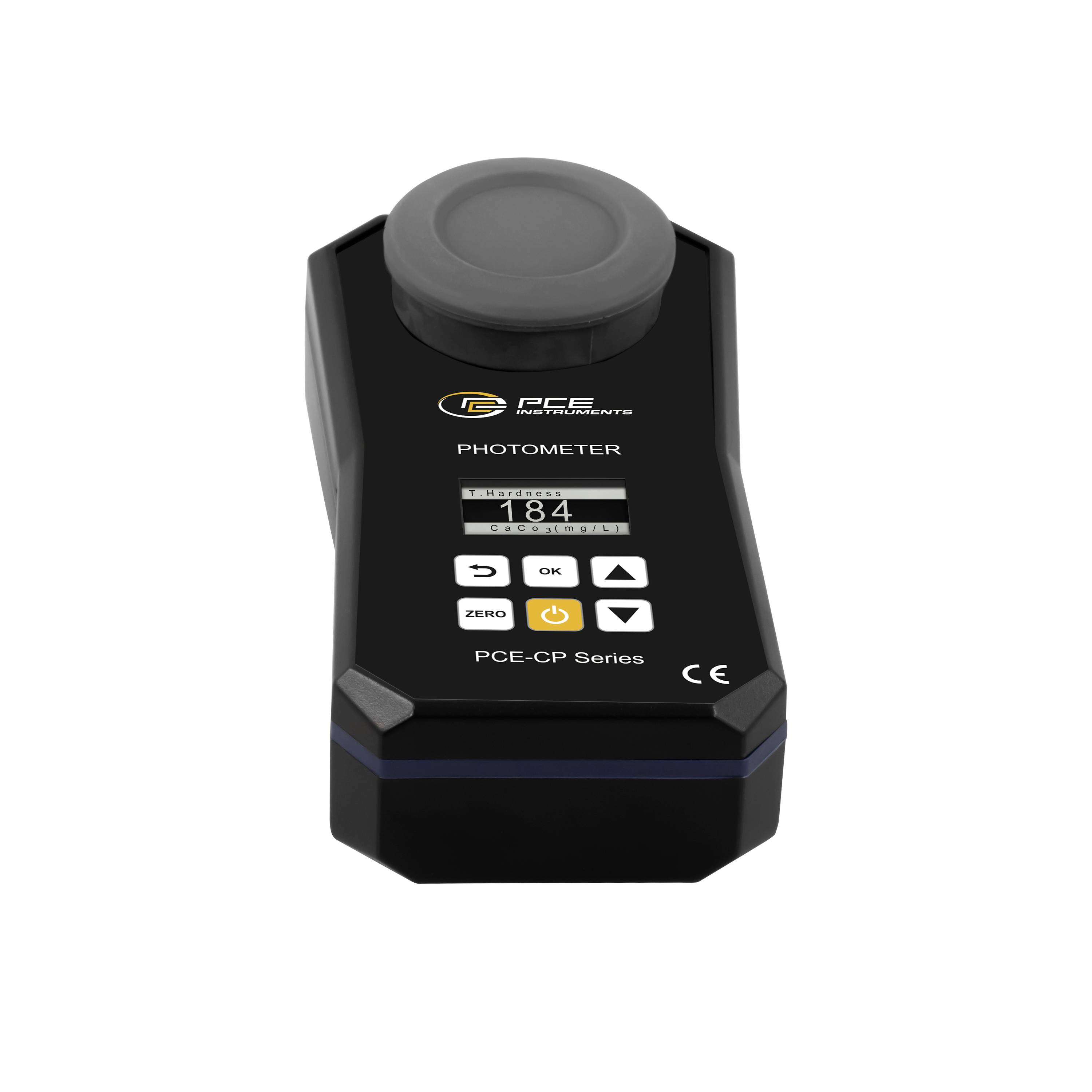 Black handheld photometer labeled 'PCE-CP Series' with a top sensor, digital display, and control buttons on a white background.