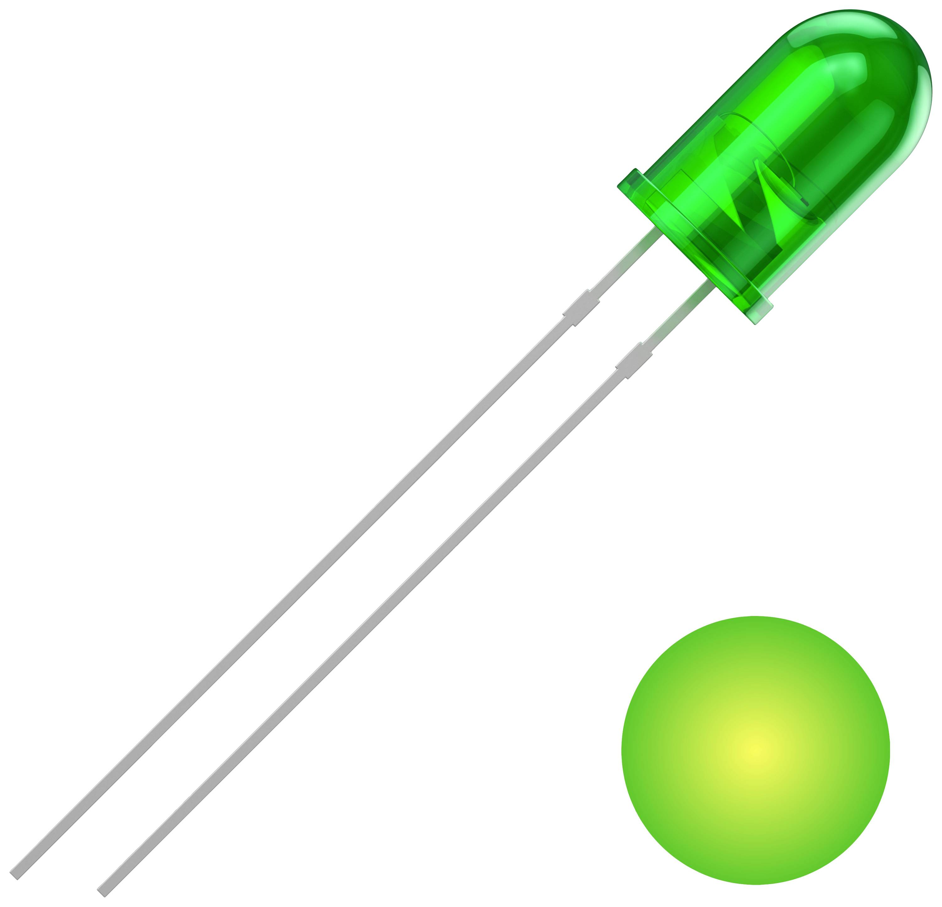 Green LED diode and illuminated point. Electronic component for indication or illumination.