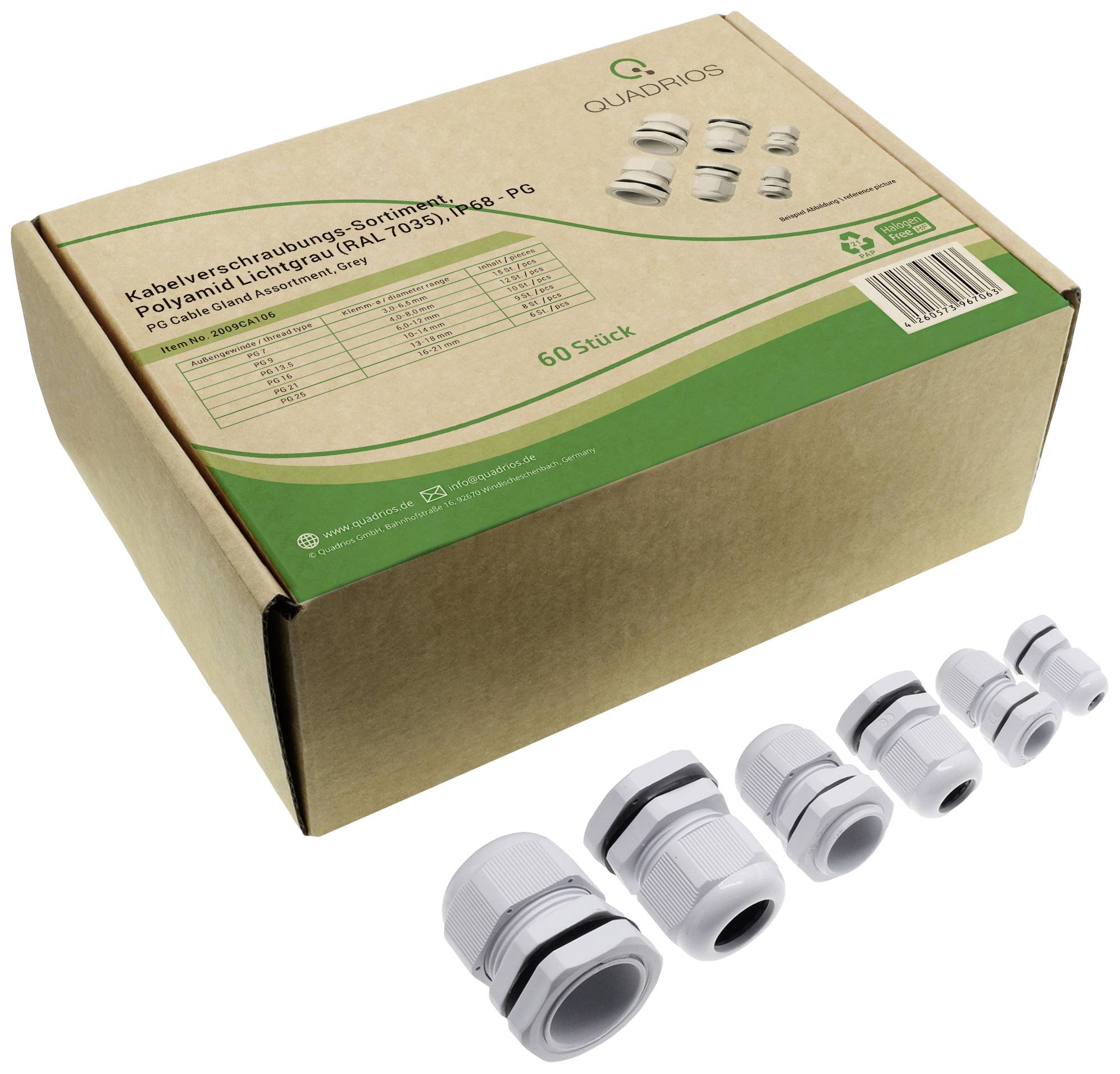 Quadrios 2009CA106 Cable gland set PA66 Grey-white (RAL 7035) 1 Set