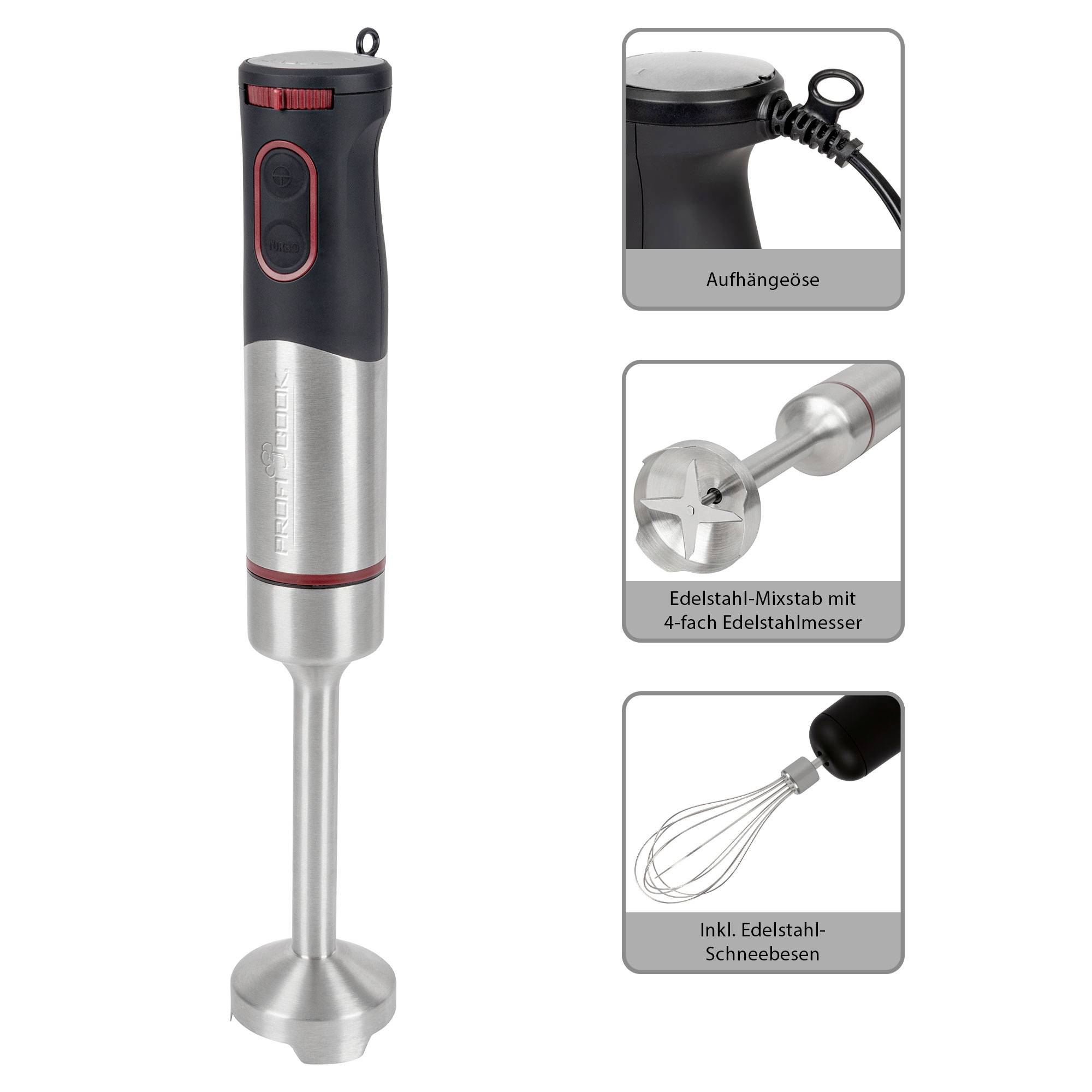 Profi Cook PC-SMS 1226 Hand-held blender 1000 W Automatic start/stop Stainless steel, Black
