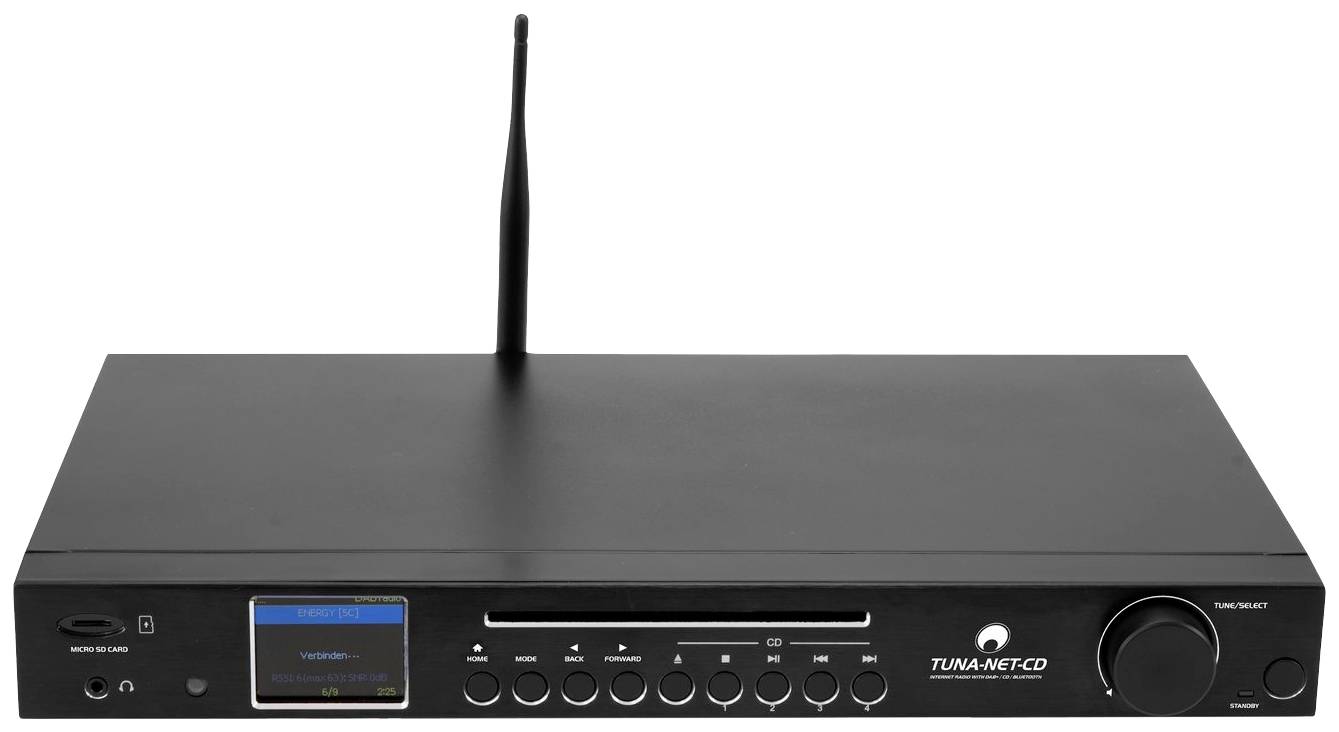 Omnitronic TUNA-NET-CD Internet radio CD player DAB+, Internet, FM CD, SD, Bluetooth, Wi-Fi, Internet radio Incl. remote control