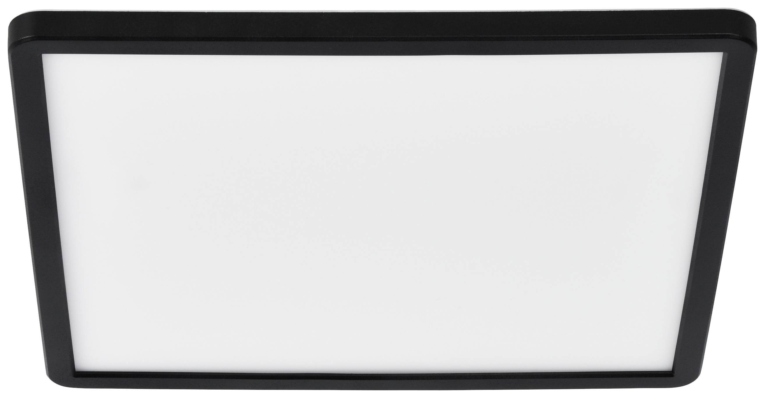 A rectangular LED ceiling light with a black frame and white illuminated surface.