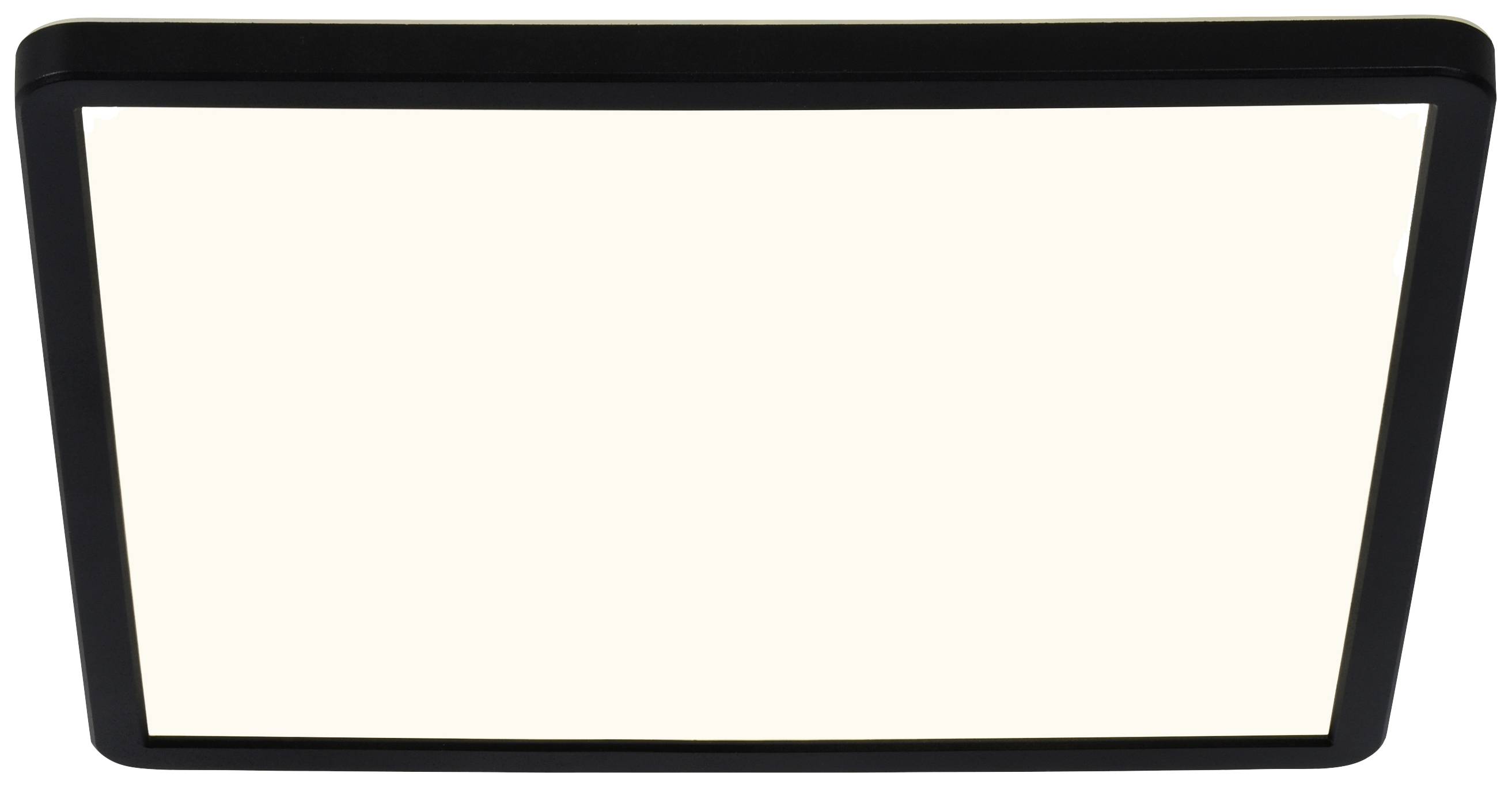 Rectangular ceiling light with a black frame and uniform light distribution, suitable for modern interiors.