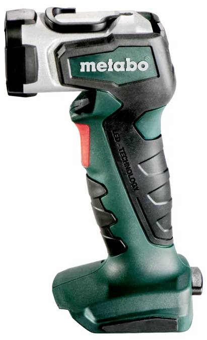 A cordless Metabo tool with a green and black grip, used for construction or repair tasks.