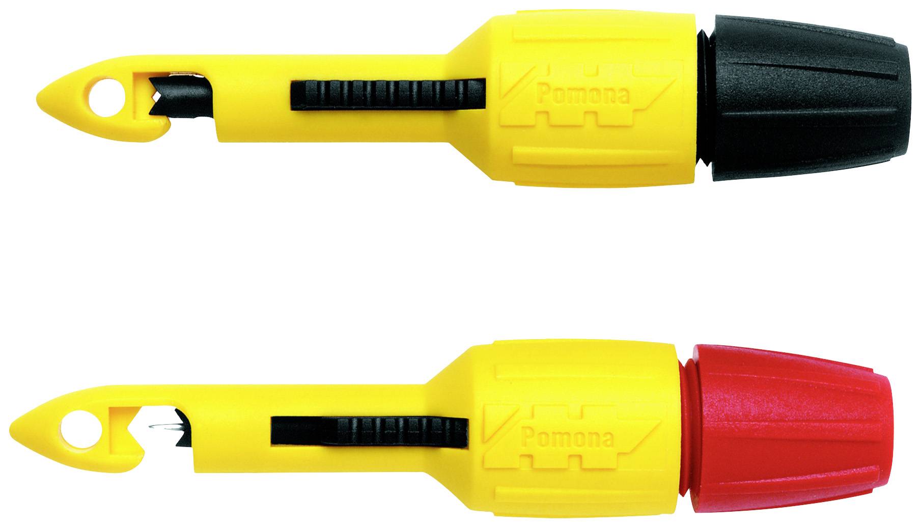 Two yellow measuring probes with black and red caps. The upper probe has a closed black cap, the lower one an open red cap.