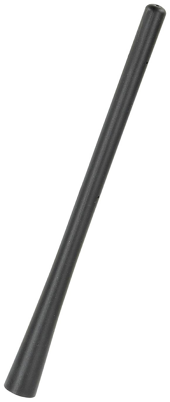 A black, reusable metal drinking straw, angled upwards.