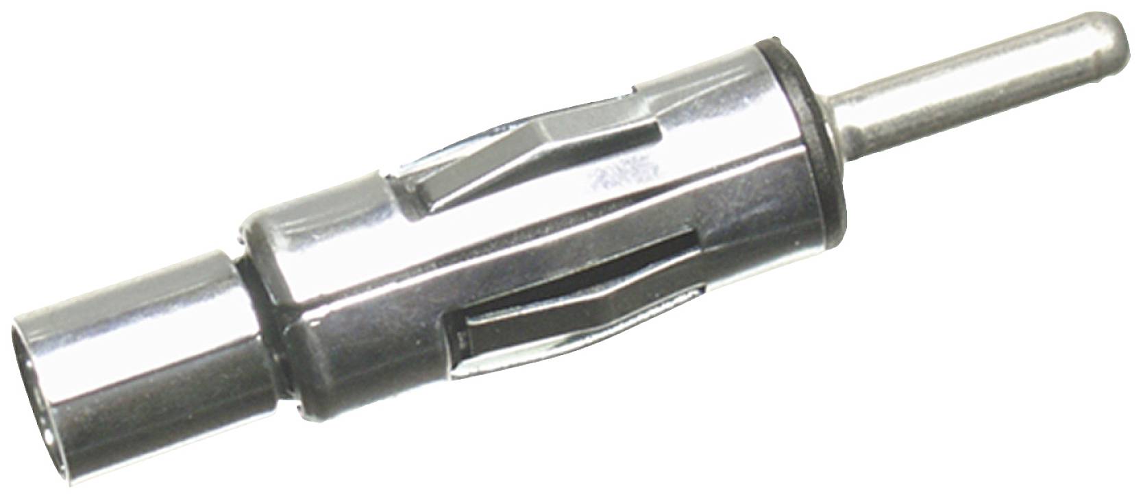 A silver aerial plug for car radios.Note: In British English, 