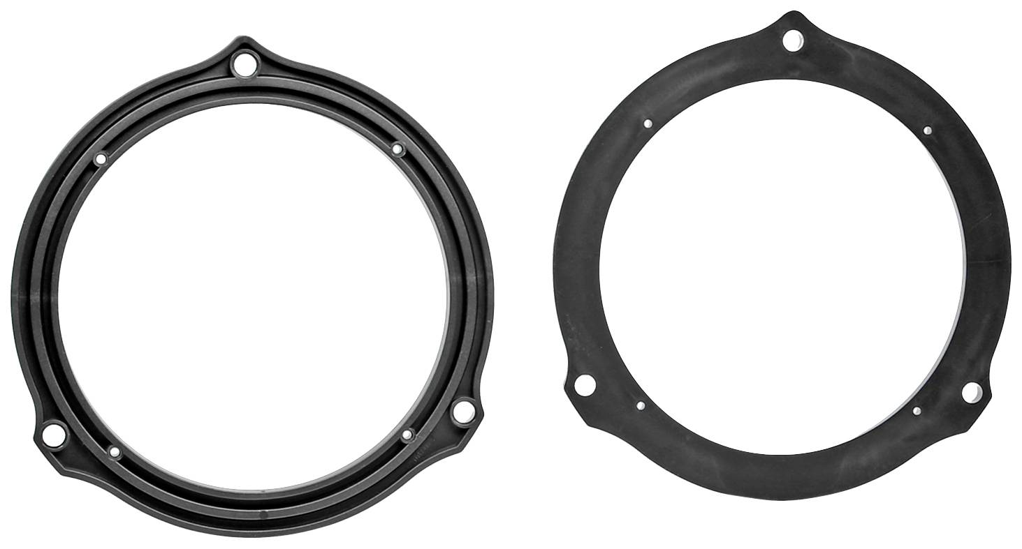 Two round black seals, with multiple fixing holes on the left and two larger openings on the right.