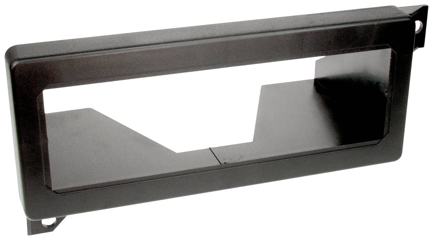 A rectangular black frame with an asymmetrical inner recess, potentially part of a technical or mechanical device.