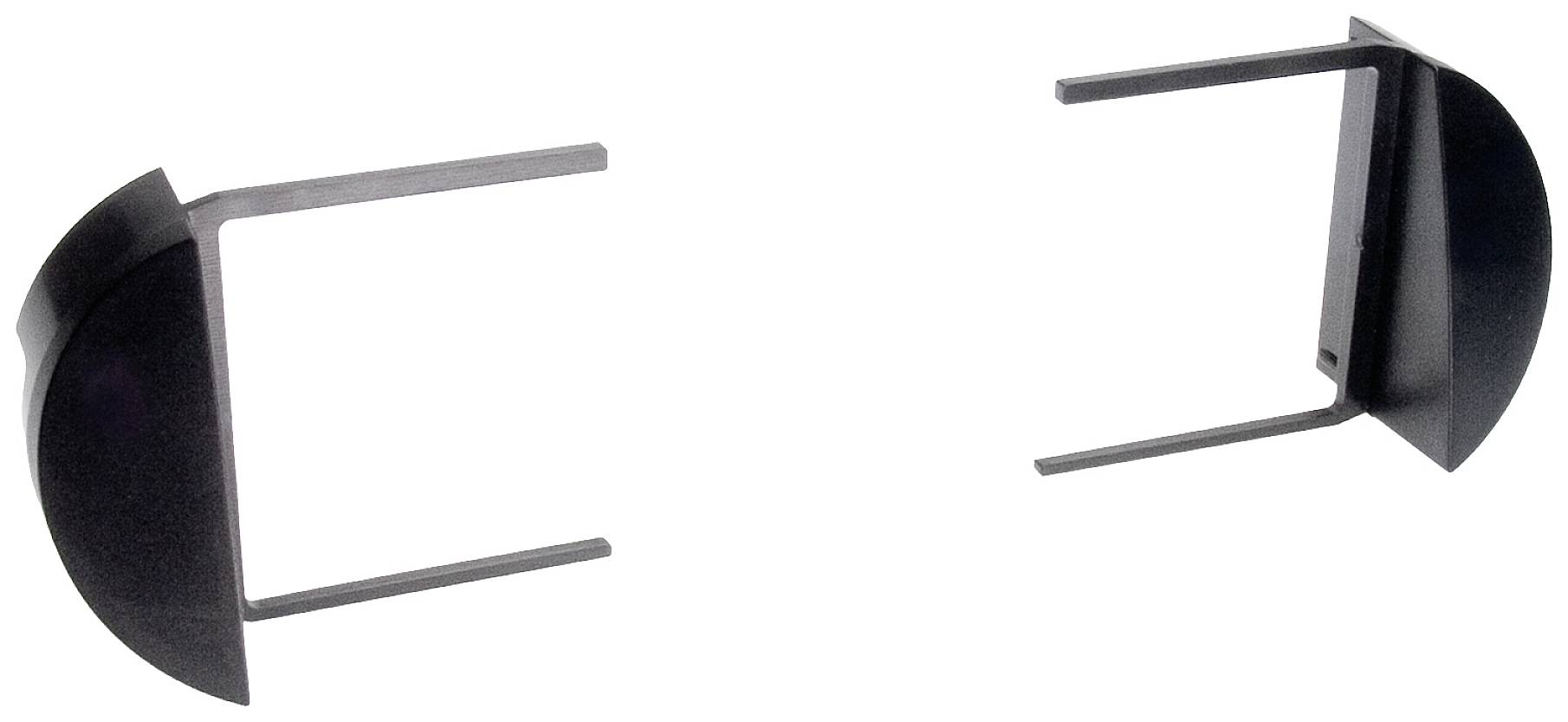 Two black metal brackets, each in a U-shape with side protection, symmetrically aligned with each other, on a white background.