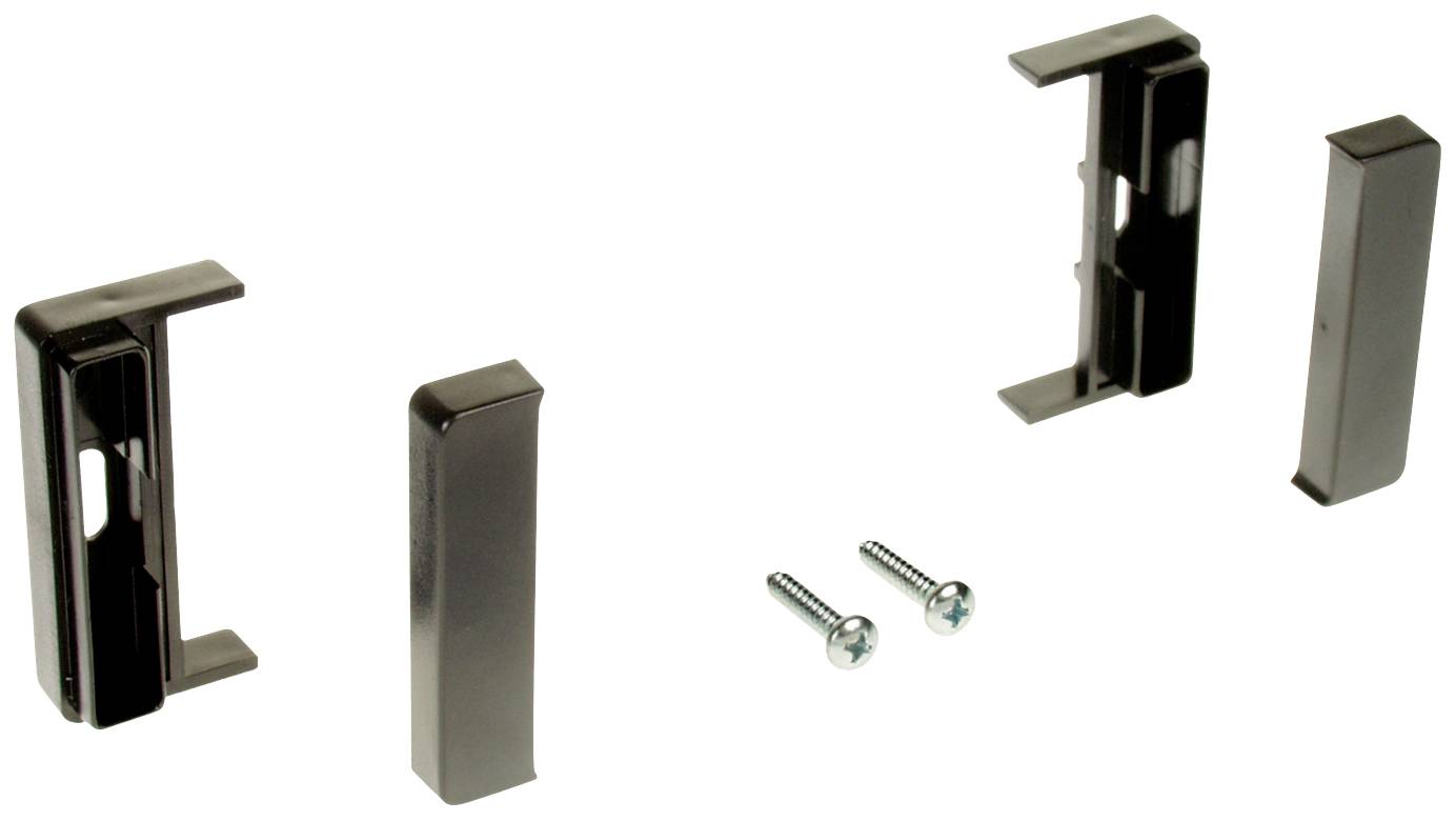 Metal clips and two screws against a white background. Contains parts for fastening or assembly.