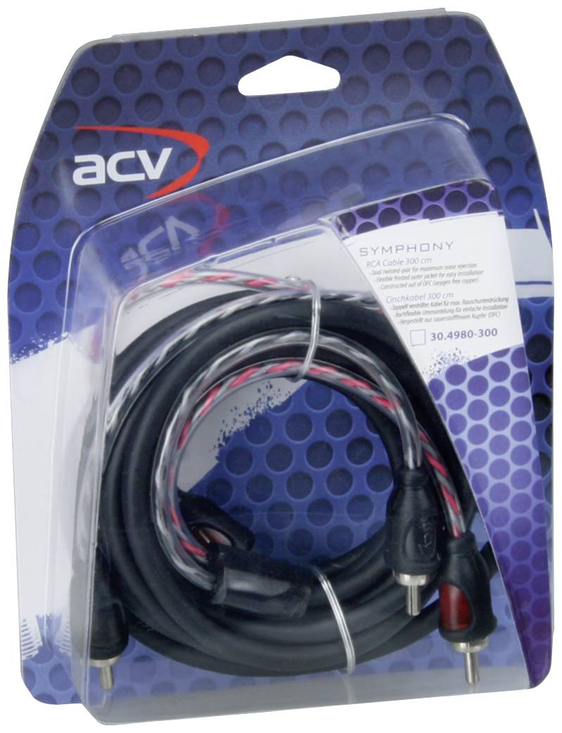 Packaging with a black RCA cable, approximately 100 cm long. The packaging reads 'Symphony RCA Cable 100 cm'.