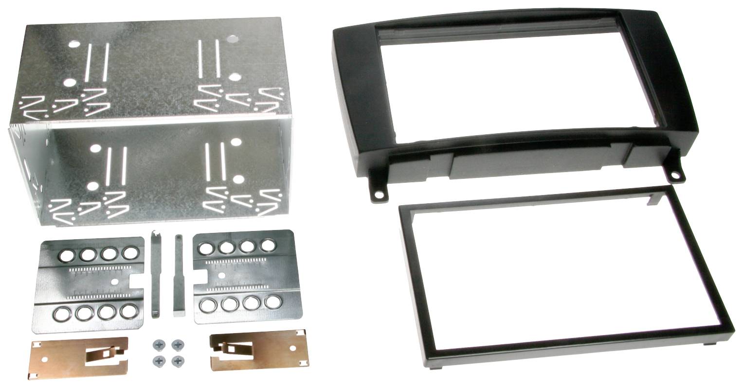 Double DIN radio mounting frame set: Metal frame, black plastic frame, mounting screws. Suitable for double DIN devices.