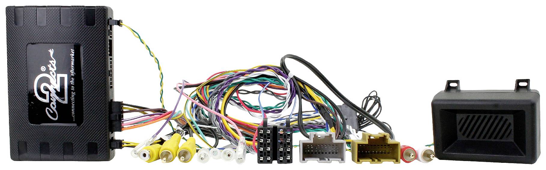 A car audio installation kit with cables, connectors, and speakers, suitable for fitting in various vehicle models.