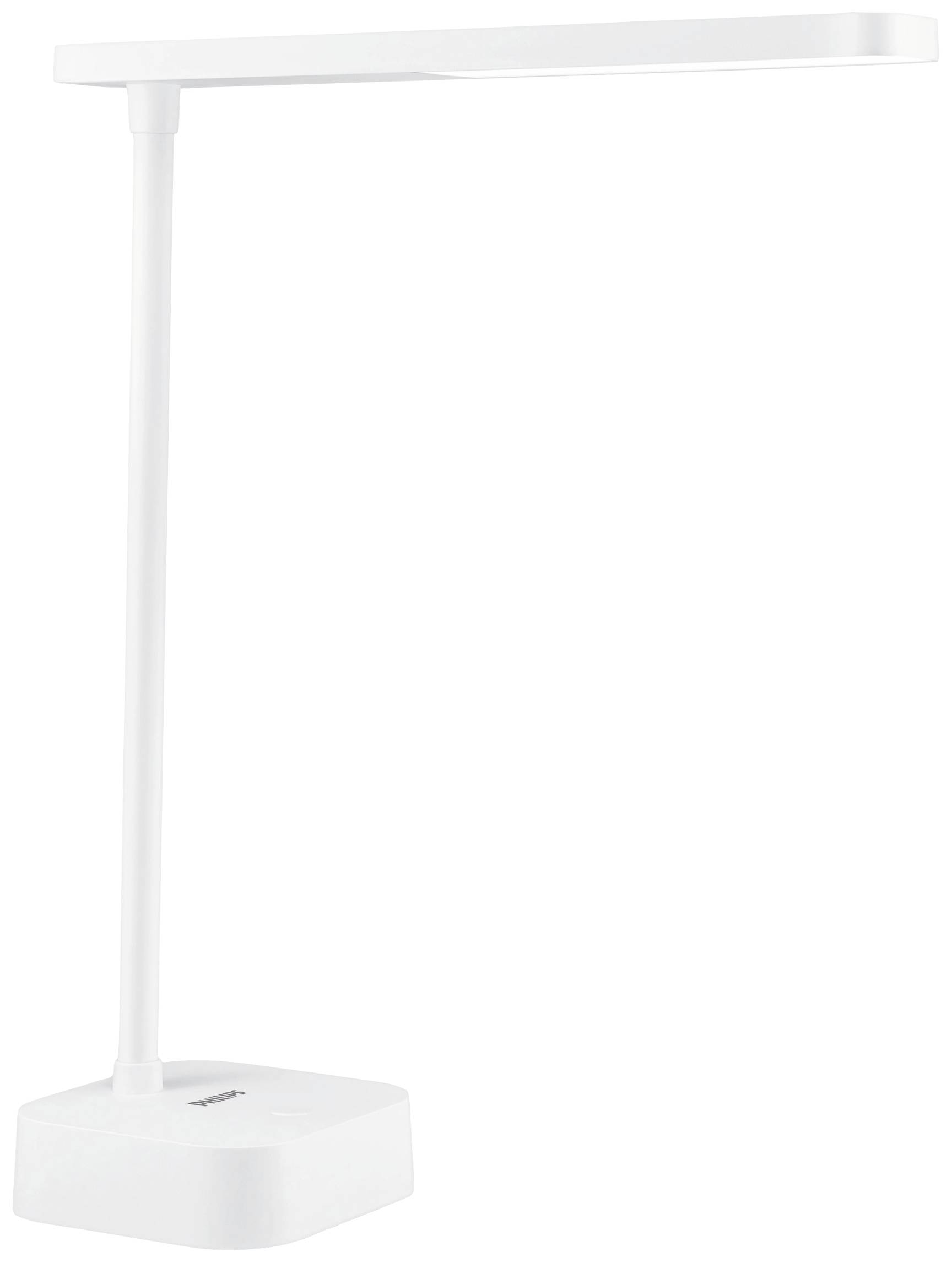 White, minimalist table lamp with a rectangular lampshade and square base. Suitable for modern room design.