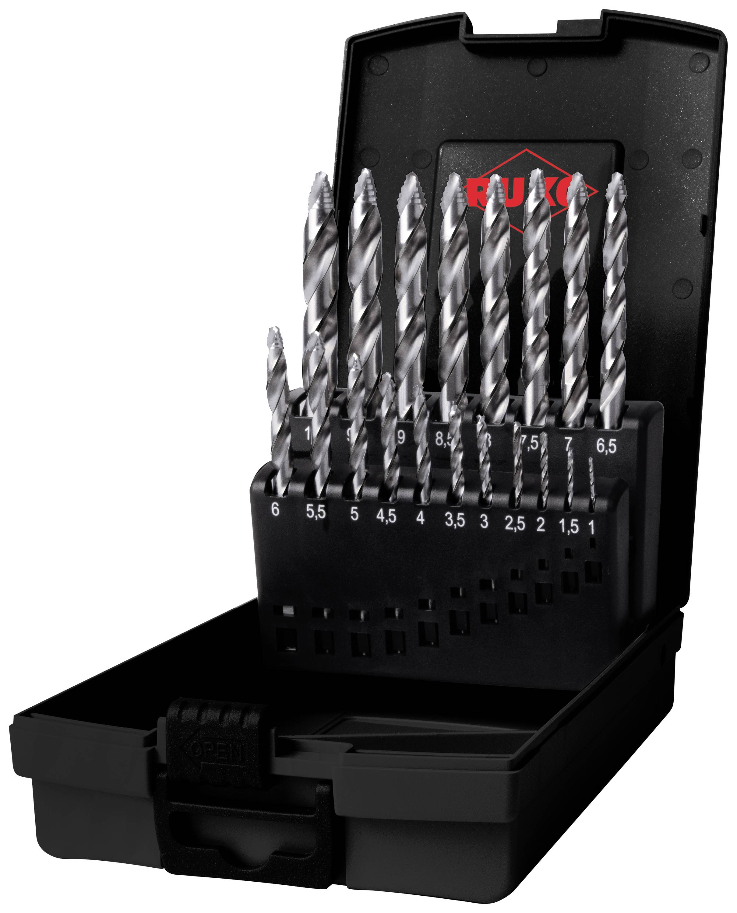 RUKO 259214RO HSS-G Twist drill bit set 19-piece 1 mm, 1.5 mm, 2 mm, 2.5 mm, 3 mm, 3.5 mm, 4 mm, 4.5 mm, 5 mm, 5.5 mm, 6 mm, 6.5