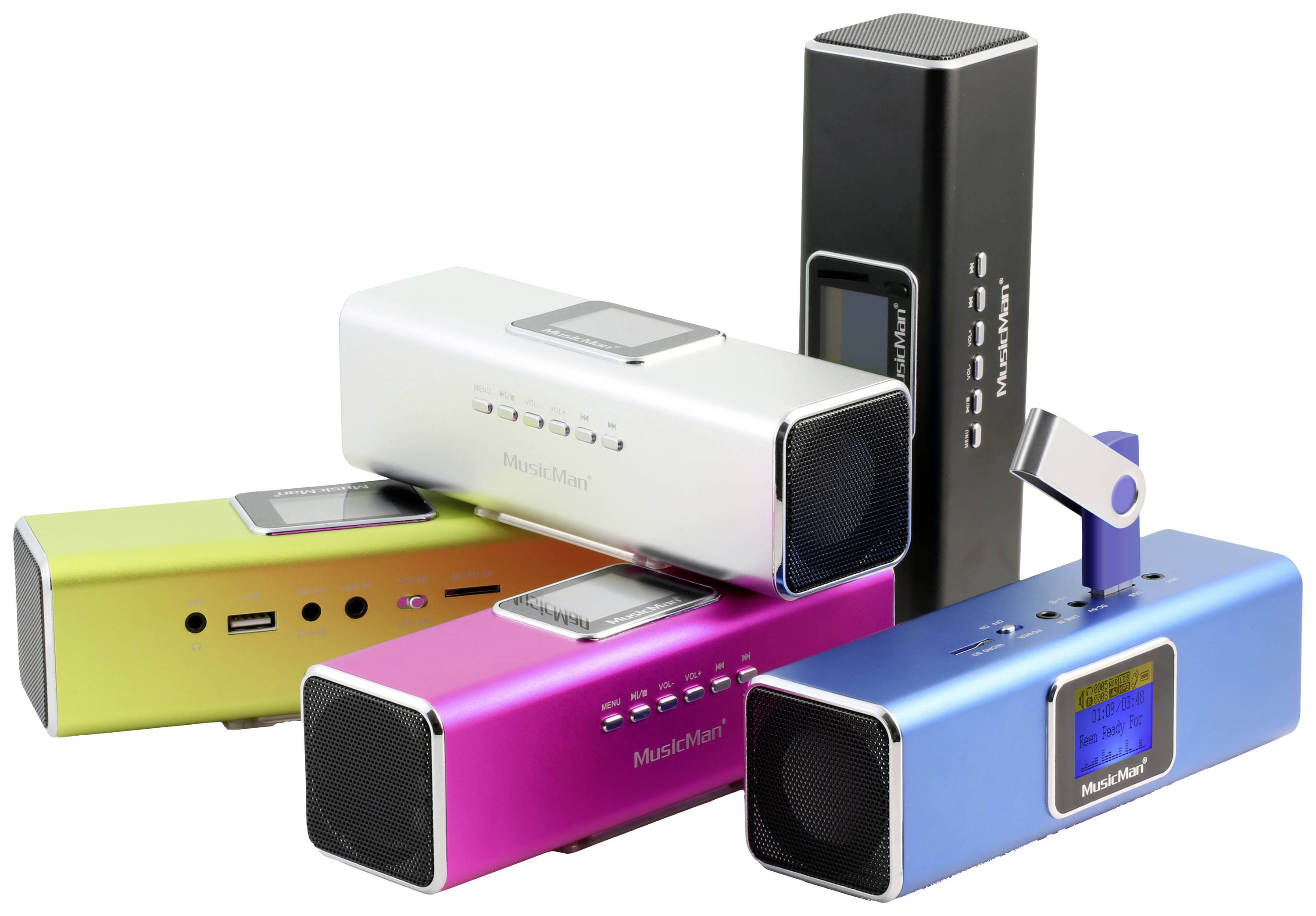 Mini speaker Music Man MA Display blau Aux, FM radio, SD, portable, USB Blue (metallic)