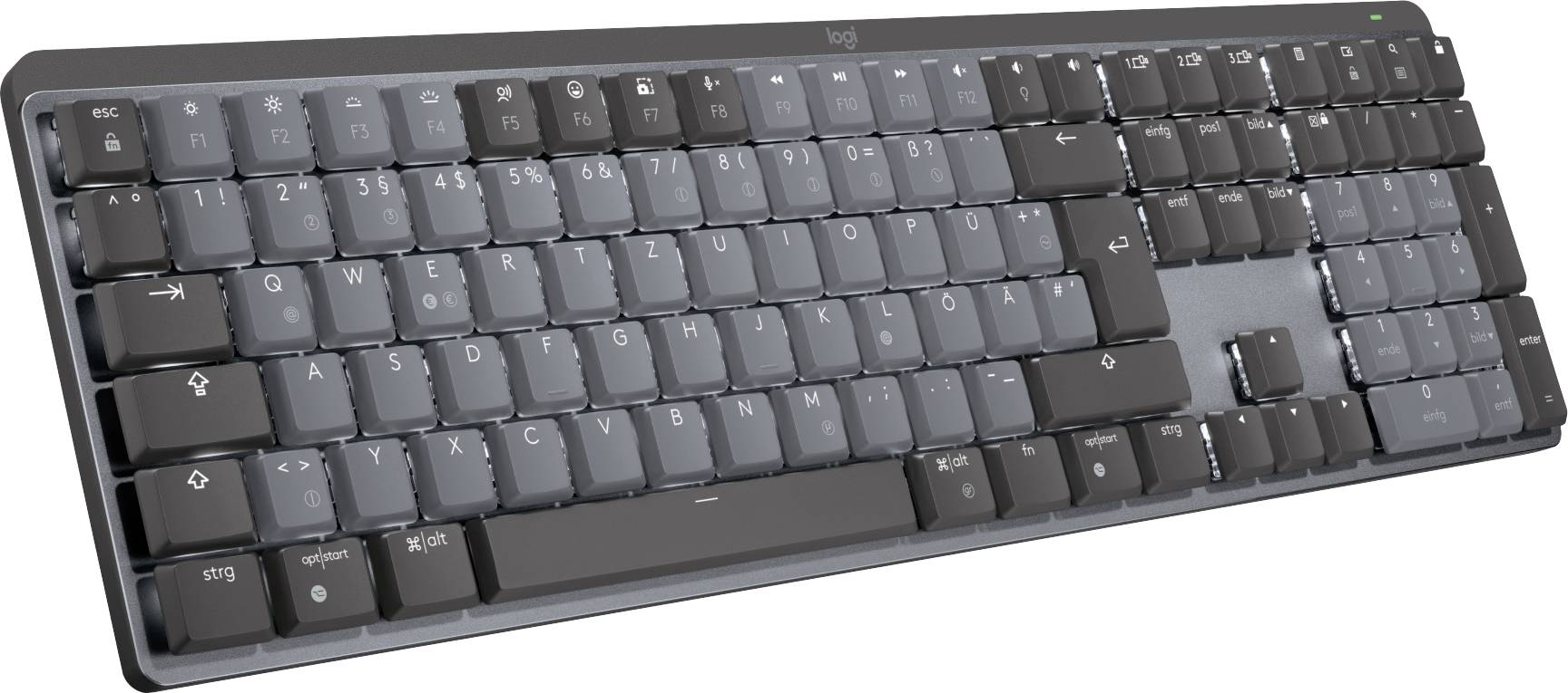 Logitech MX Mechanical (Linear) Bluetooth®, Radio Keyboard German, QWERTZ Graphite Detachable cable, Backlit, Rechargeable