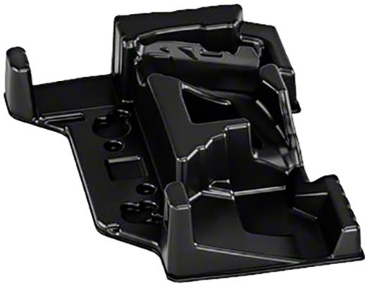 A black plastic component with multiple protrusions and recesses, likely a moulding or machine element.