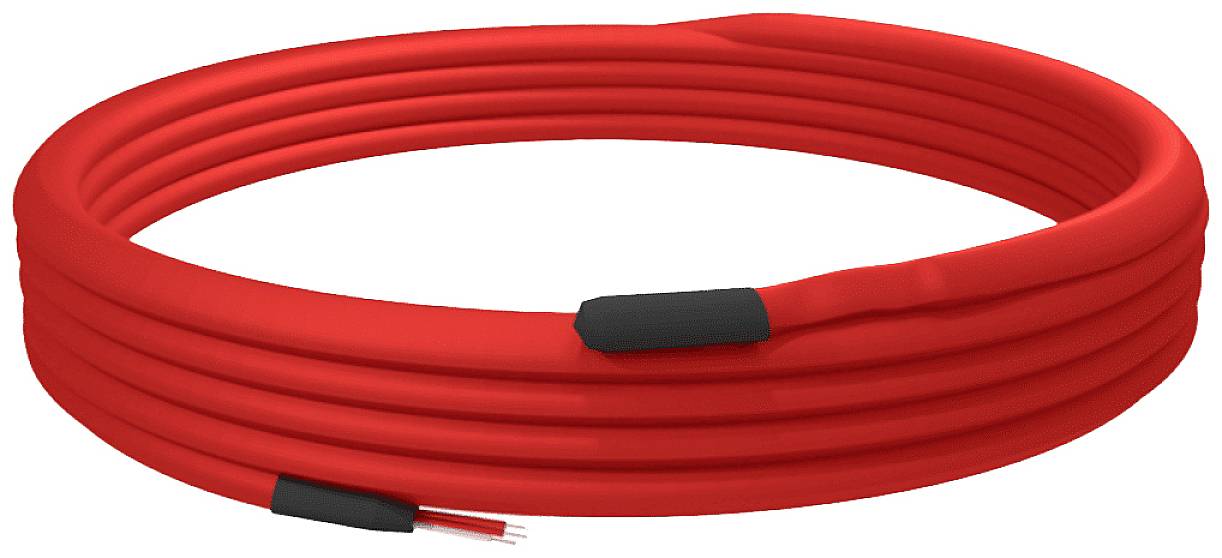Red heating cable wound up, insulated and designed for external use. Ideal for protection against frost.