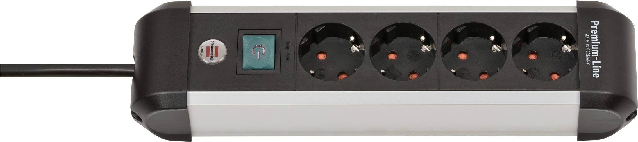 A power strip with four round outlets, an on/off switch, and a connected power cord.