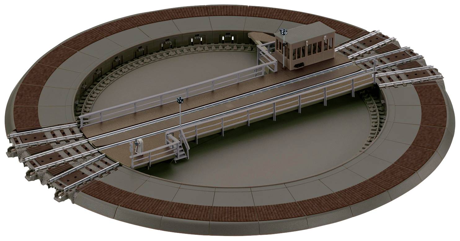 Turntable Model: A circular platform with railway tracks used for changing the direction of trains. Includes a control cabin.