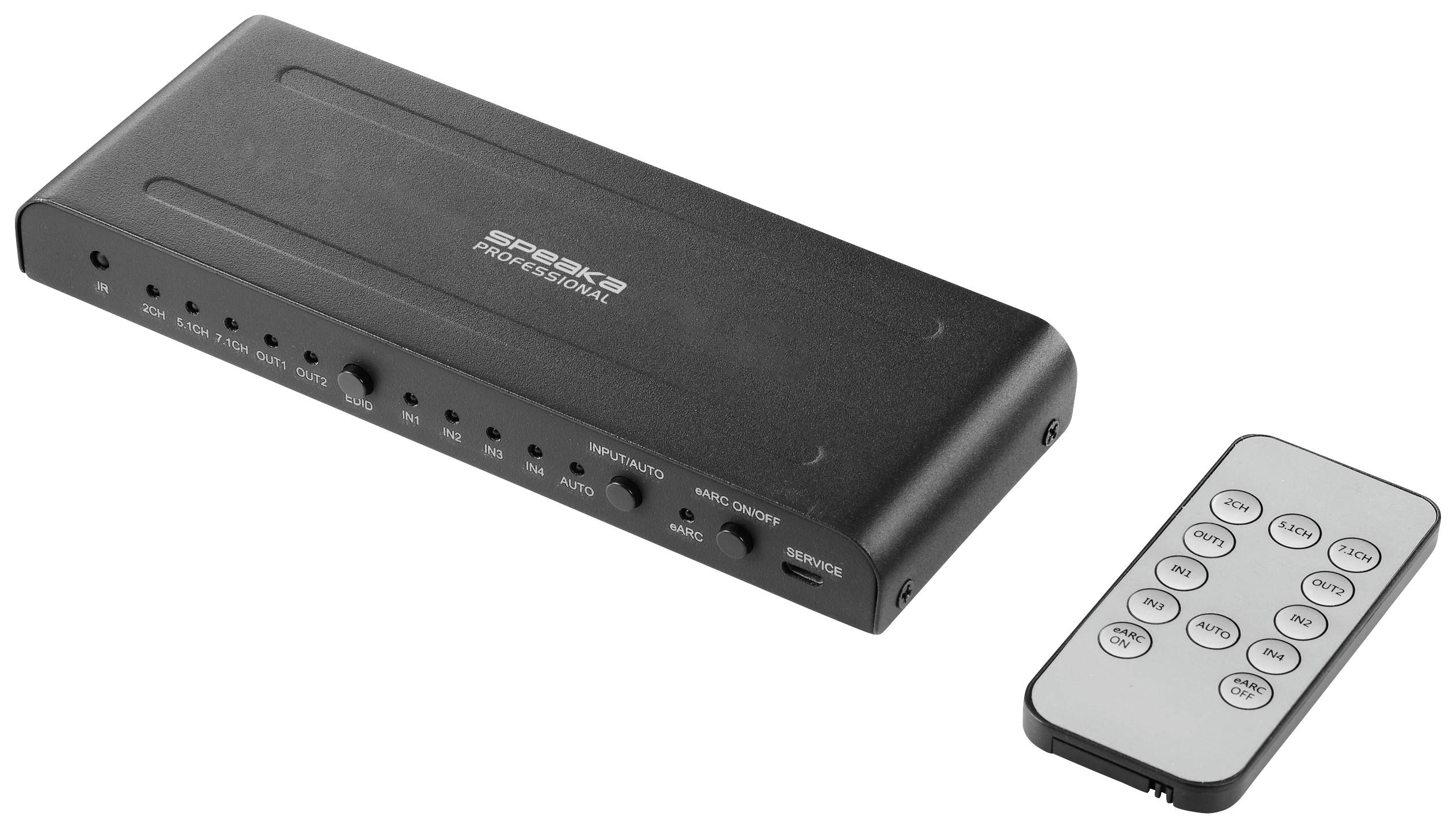 'Media Player with Remote Control' shows a black, rectangular device with multiple buttons and connection options, alongside a remote control with nine buttons.