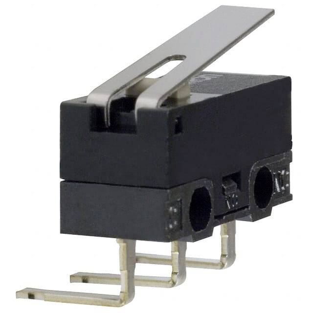 A black electric toggle switch with a metal lever and three curved metal terminals at the base.